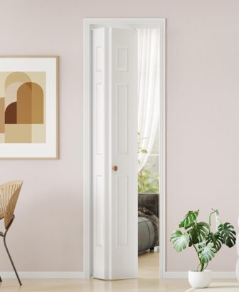 Bifold Door for 24" x 80" Opening, Raised Textured 6-Panel Hollow Core Folding Door with Hardware Kit, White Primed Interior Doors for Closet, Pantry & Laundry
