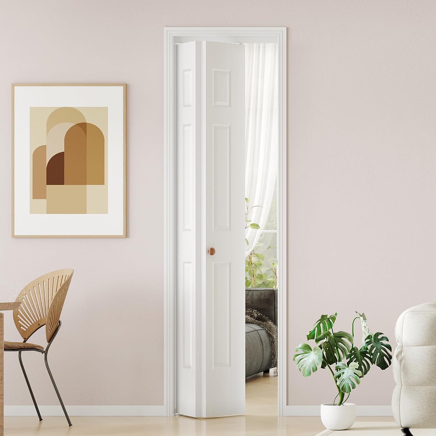 Bifold Door for 24" x 80" Opening, Raised Textured 6-Panel Hollow Core Folding Door with Hardware Kit, White Primed Interior Doors for Closet, Pantry & Laundry