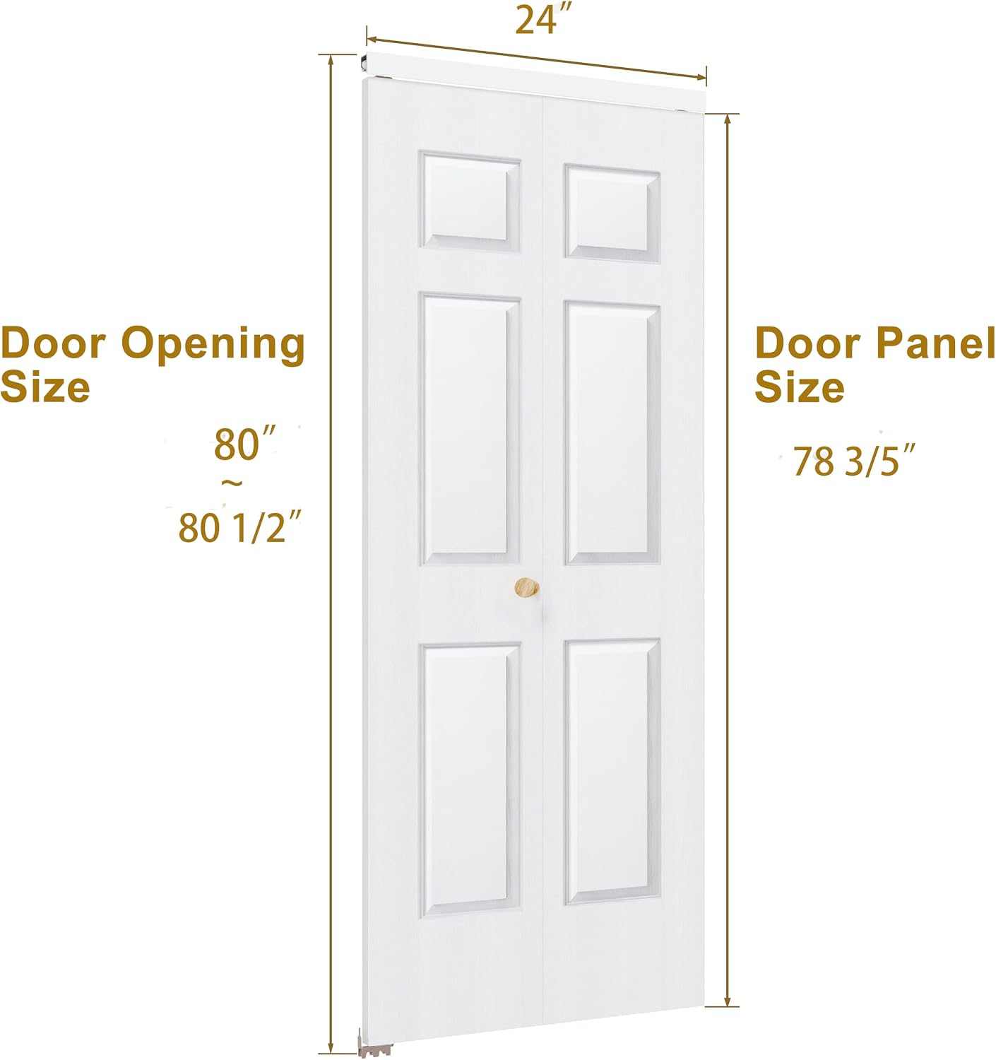 Bifold Door for 24" x 80" Opening, Raised Textured 6-Panel Hollow Core Folding Door with Hardware Kit, White Primed Interior Doors for Closet, Pantry & Laundry - Image 2