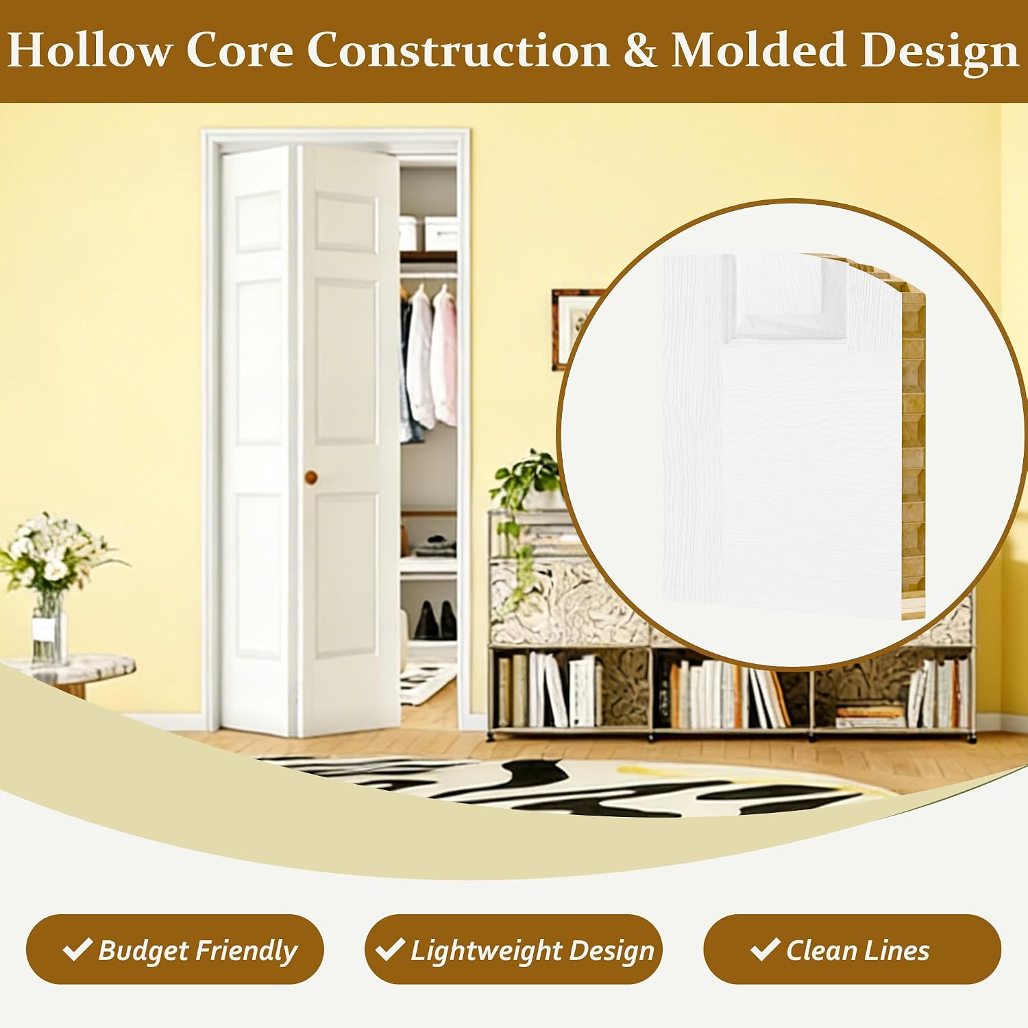 Bifold Door for 24" x 80" Opening, Raised Textured 6-Panel Hollow Core Folding Door with Hardware Kit, White Primed Interior Doors for Closet, Pantry & Laundry - Image 3