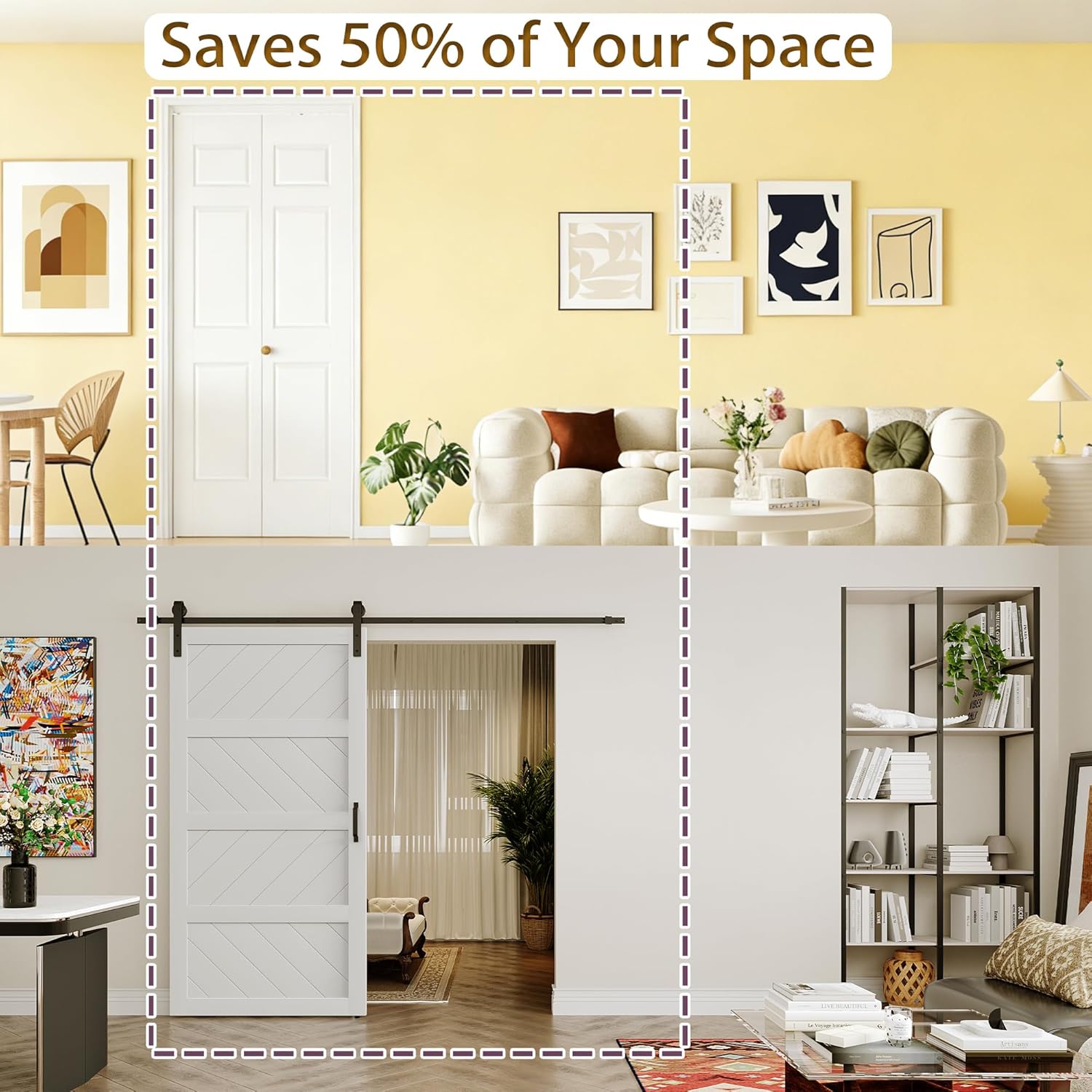Bifold Door for 24" x 80" Opening, Raised Textured 6-Panel Hollow Core Folding Door with Hardware Kit, White Primed Interior Doors for Closet, Pantry & Laundry - Image 4