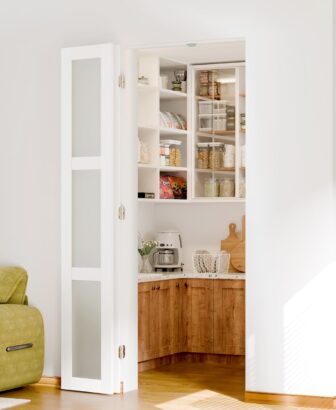 180 Degree Bifold Door, for 24″x 80″ Openings, White 3-Lite Frosted Folding Door with Hinges Hardware Set, Full Access Bifold Closet Doors Perfect for Interior Openings