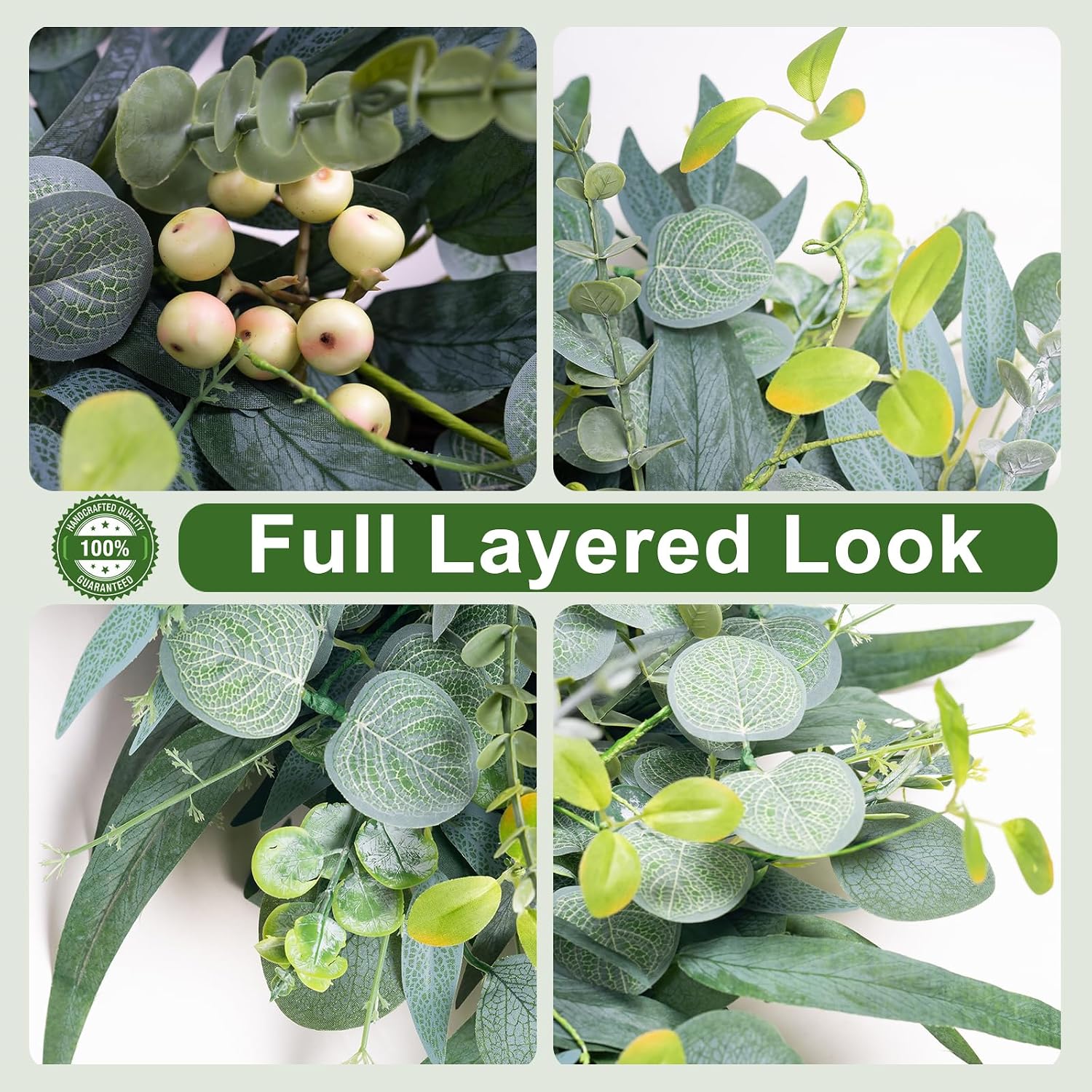 WREATHOME 26'' Large Eucalyptus Wreath for Front Door All Season | Neutral Farmhouse Wreath Used for Porch Wall Living Room Window, Handcrafted Spring Summer Greenery Decor with Classic Bow - Image 2