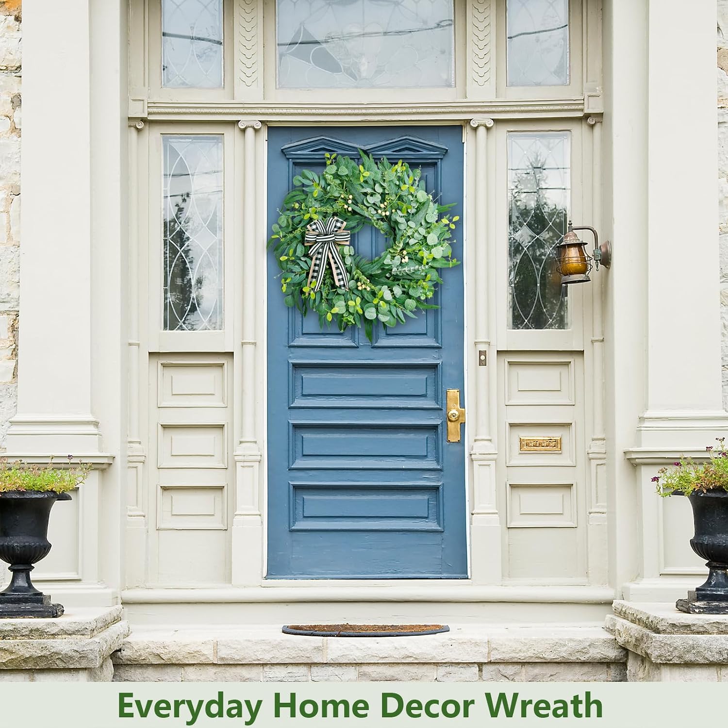 WREATHOME 26'' Large Eucalyptus Wreath for Front Door All Season | Neutral Farmhouse Wreath Used for Porch Wall Living Room Window, Handcrafted Spring Summer Greenery Decor with Classic Bow - Image 5
