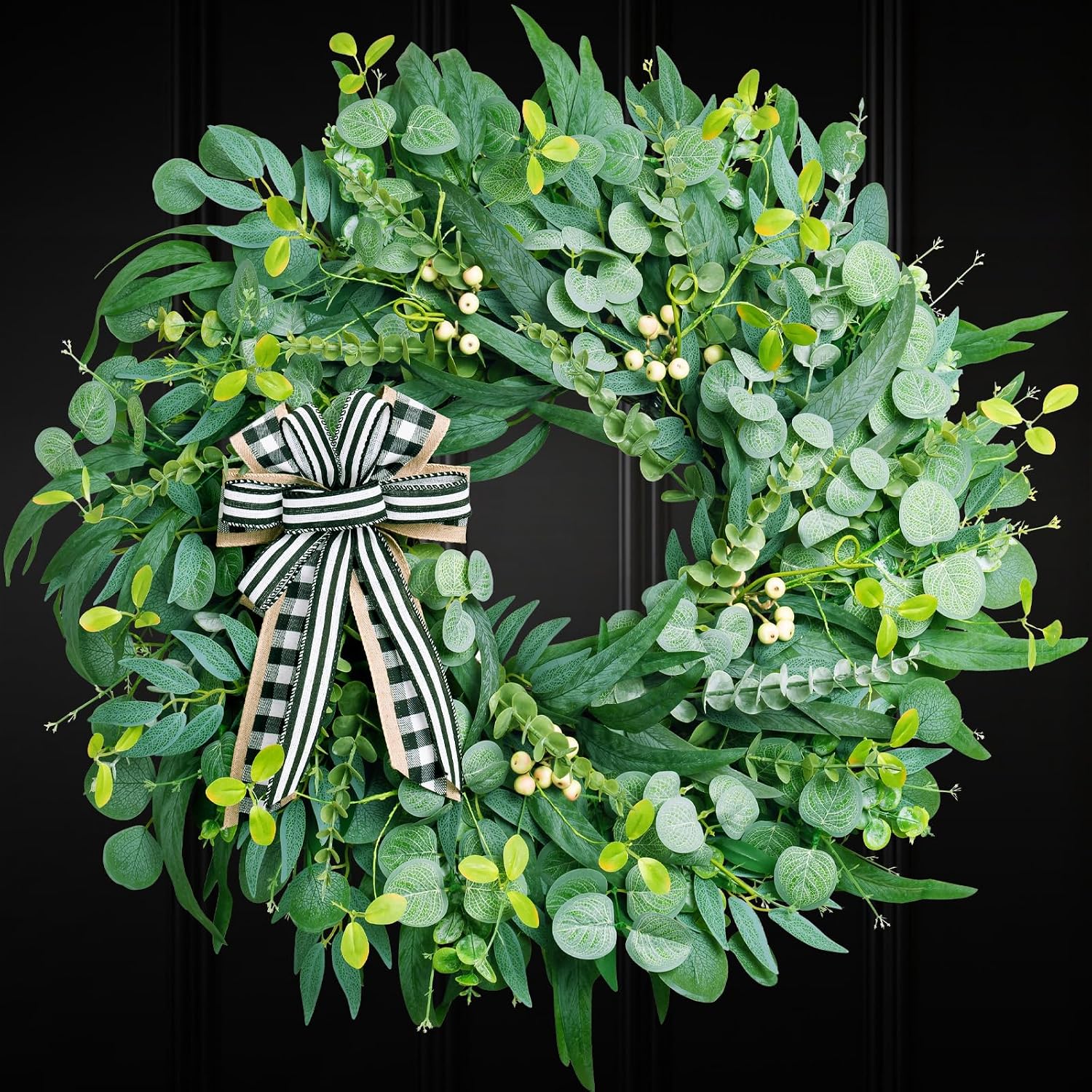 WREATHOME 26'' Large Eucalyptus Wreath for Front Door All Season | Neutral Farmhouse Wreath Used for Porch Wall Living Room Window, Handcrafted Spring Summer Greenery Decor with Classic Bow - Image 8