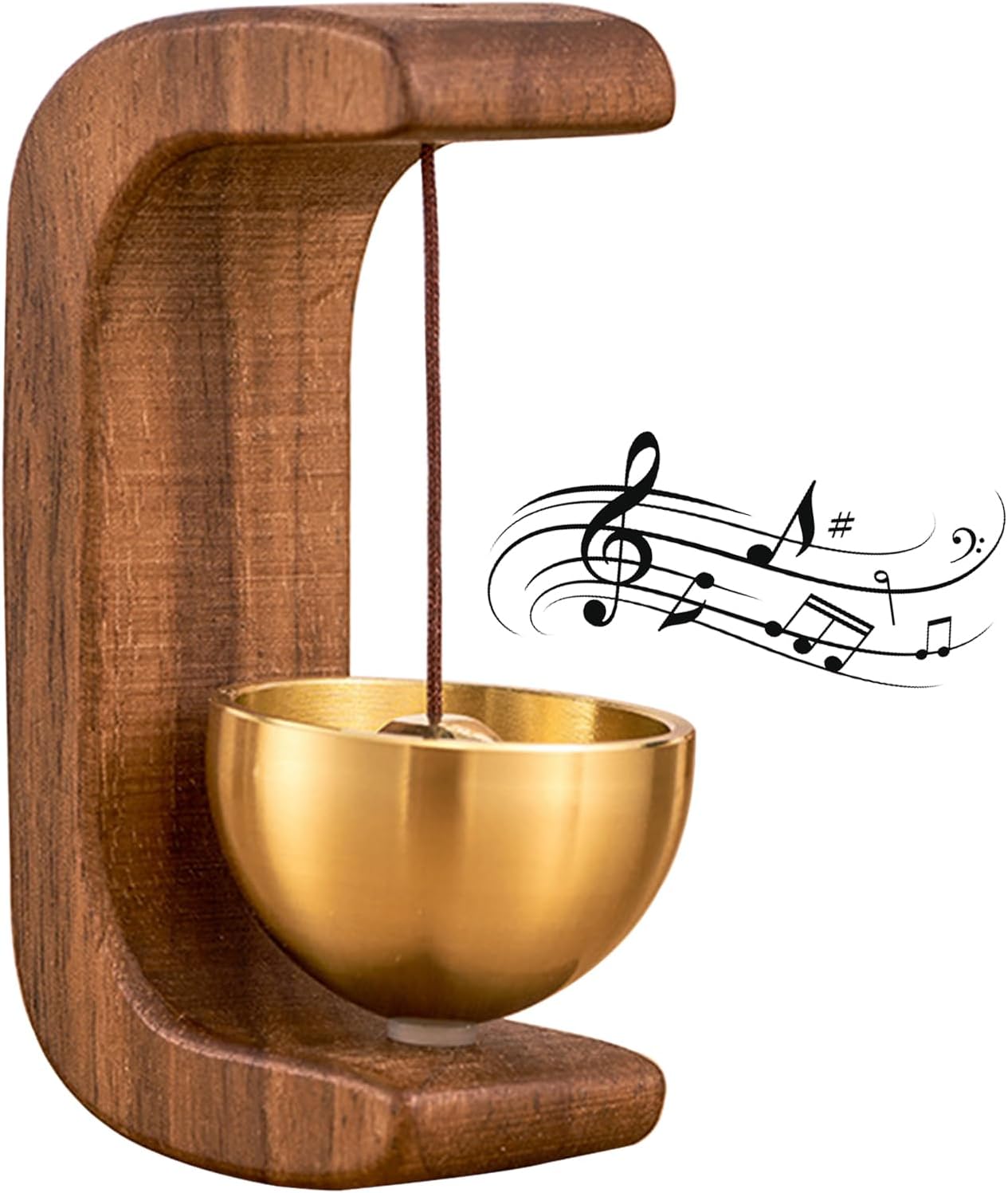 Walnut Magnetic Door Chime Bell, Wooden Shopkeepers Bell for Door Opening | Walnut wood and brass design delivers a soft, clear chime sound, with magnetic and adhesive mounting for doors, shops & home