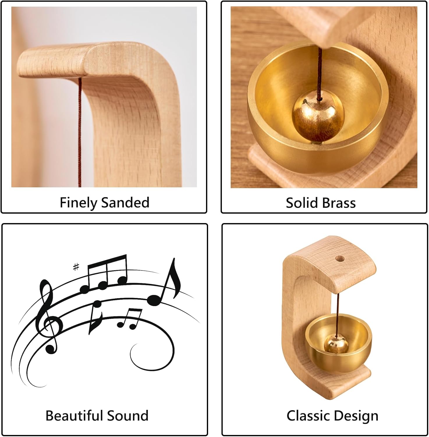 Walnut Magnetic Door Chime Bell, Wooden Shopkeepers Bell for Door Opening | Walnut wood and brass design delivers a soft, clear chime sound, with magnetic and adhesive mounting for doors, shops & home - Image 2