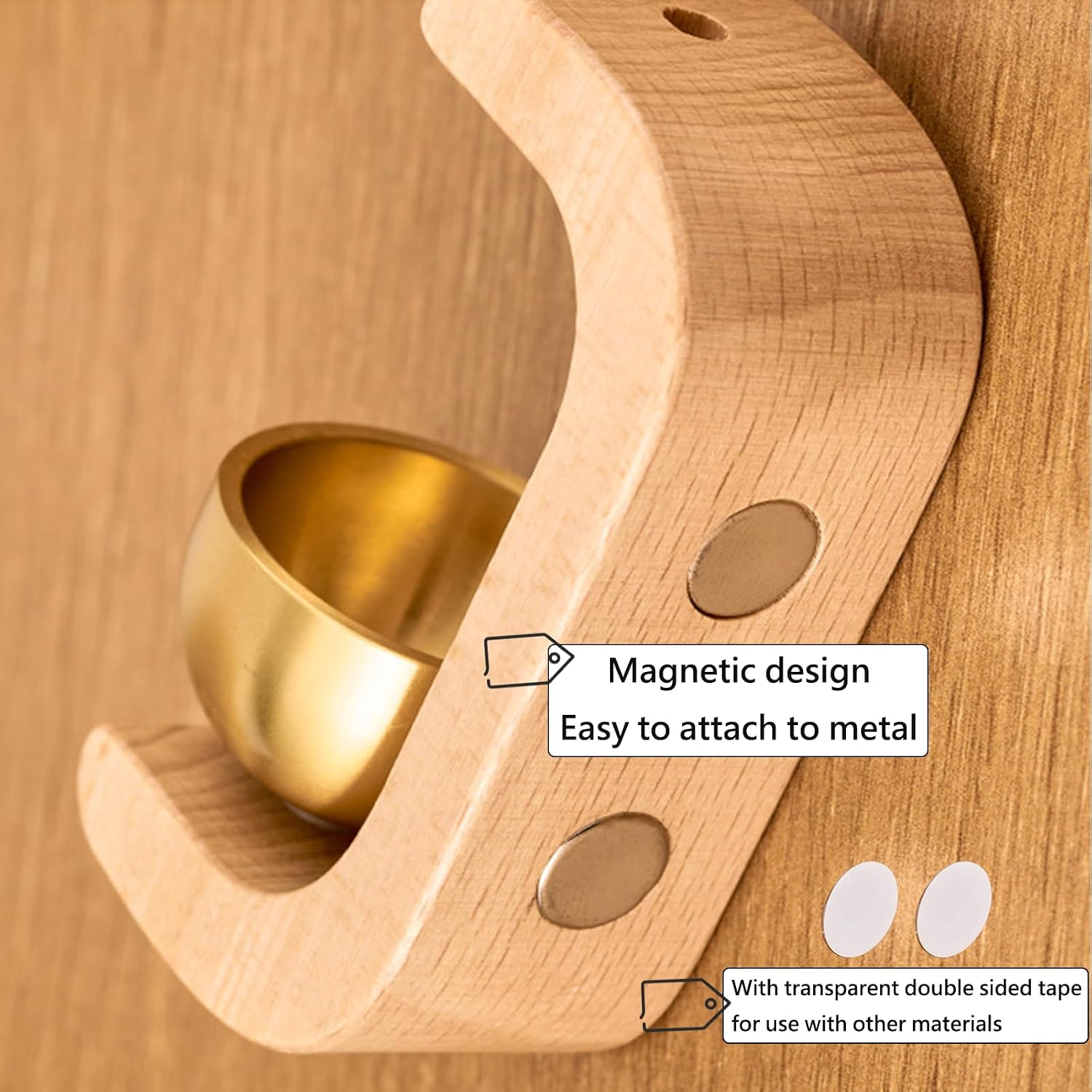 Walnut Magnetic Door Chime Bell, Wooden Shopkeepers Bell for Door Opening | Walnut wood and brass design delivers a soft, clear chime sound, with magnetic and adhesive mounting for doors, shops & home - Image 3
