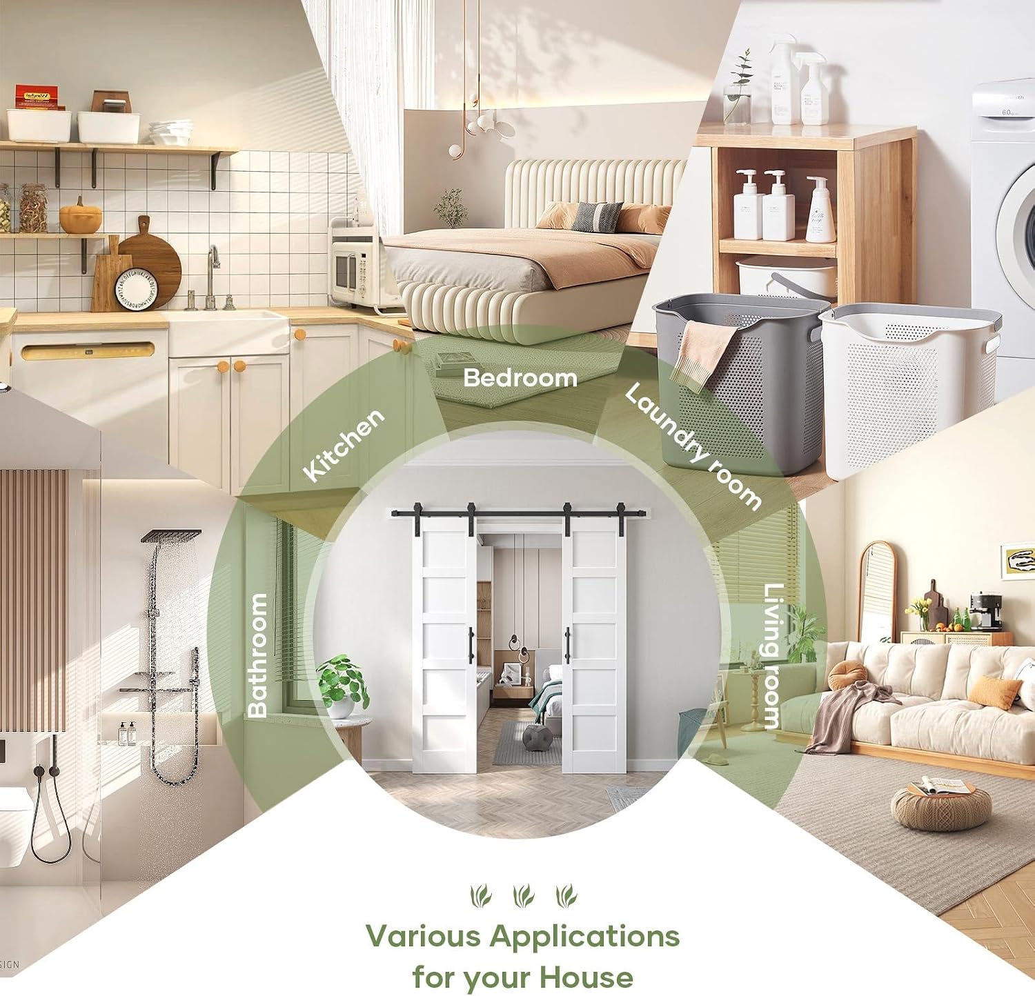 Double 21inx84in White Barn Door and 7FT Sliding Barn Door Hardware Kit Included,Solid,MDF, PVC Surface,DIY Assembly,5-Panel,Fit 38in-41in Opening - Image 6