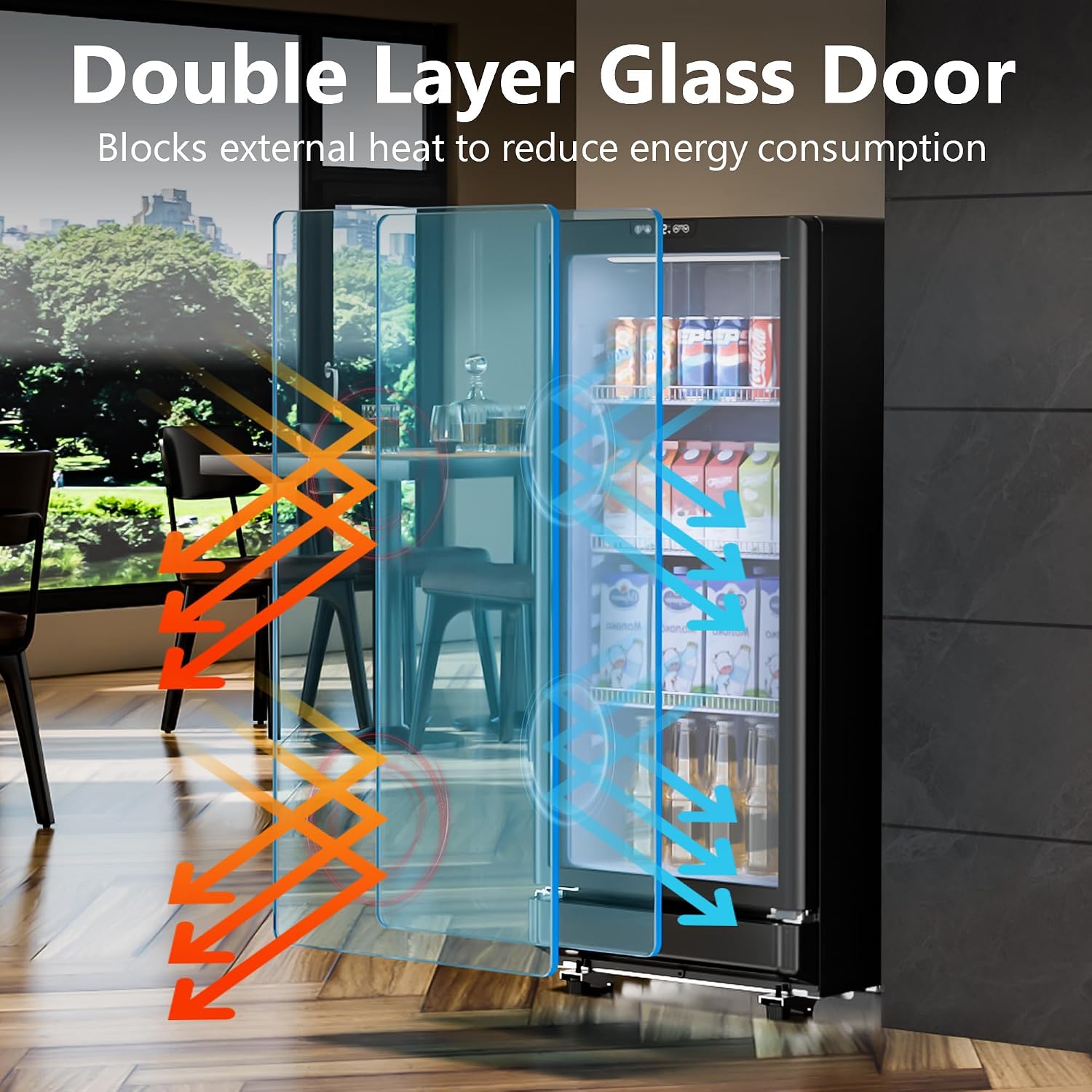 6 Cu.Ft Commercial Beverage Fridge with Glass Door | Double-Tempered Glass, Locking Key & LED, Indoor/Outdoor Use, Bar/Office/Restaurant, Adjustable Shelves, Energy Efficient - Image 4