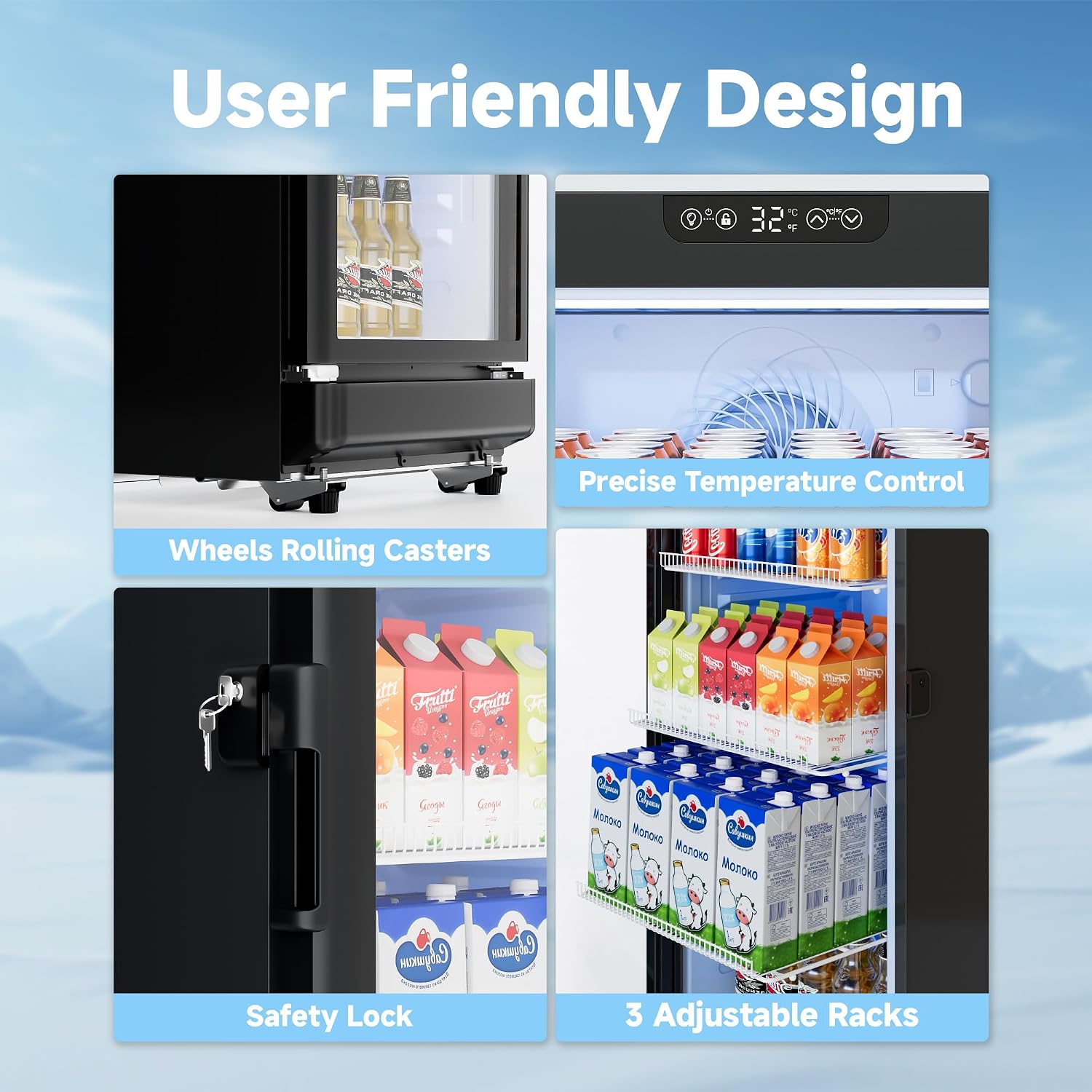 6 Cu.Ft Commercial Beverage Fridge with Glass Door | Double-Tempered Glass, Locking Key & LED, Indoor/Outdoor Use, Bar/Office/Restaurant, Adjustable Shelves, Energy Efficient - Image 5